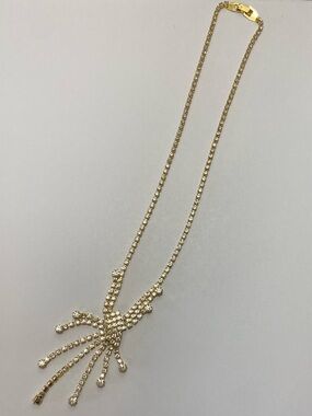 16.5” Gold Crystal Fringe Pendant Necklace - Women's Fashion Jewelry Unique